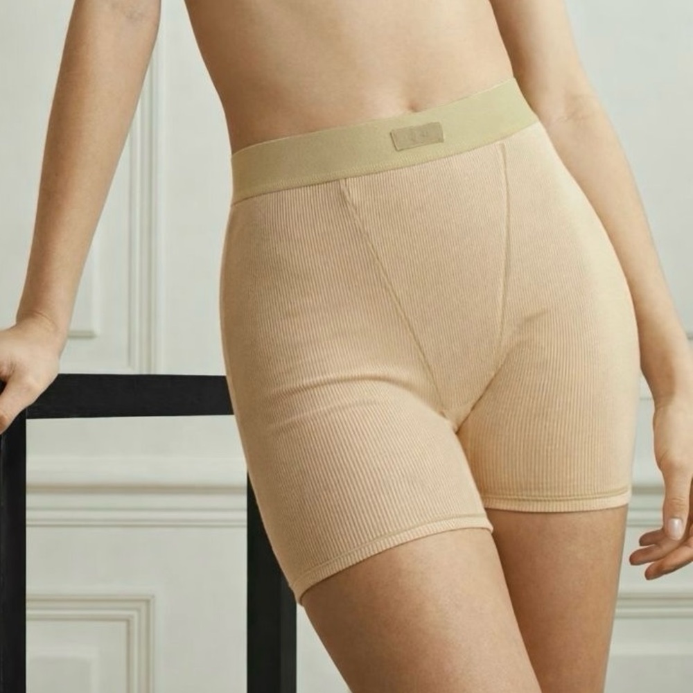 Skims Cotton Rib Bike Shorts in Oatmeal